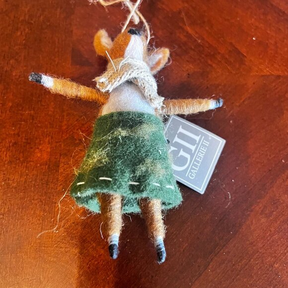Gallerie II Felted Wool Fox Ornament Green Skirt & Scarf Rustic Woodland Style - Picture 4 of 6